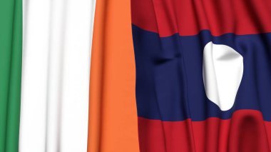 Gerçekçi kumaş desenli IRELAND ve LAOS bayrakları