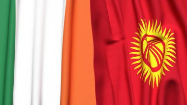 Gerçekçi kumaş dokusuna sahip IRELAND ve KYRGYZSTAN bayrakları