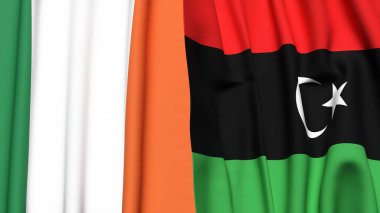 Gerçekçi kumaş dokusuna sahip IRELAND ve LIBYA bayrakları