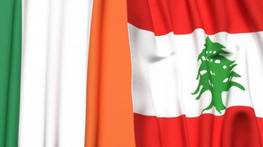 Gerçekçi kumaş dokusuna sahip IRELAND ve LEBANON bayrakları