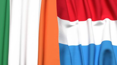 Gerçekçi kumaş dokusuna sahip IRELAND ve LUXEMBOURG bayrakları