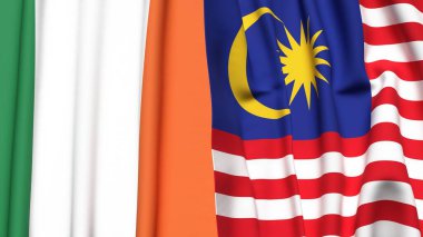 Gerçekçi kumaş dokusuna sahip IRELAND ve MALAYSIA bayrakları
