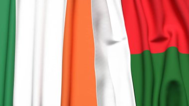 Gerçekçi kumaş desenli IRELAND ve MADAGASCAR bayrakları