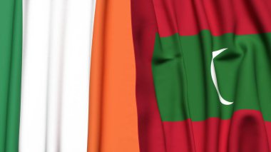 Gerçekçi kumaş dokusuna sahip IRELAND ve MALDIVES bayrakları