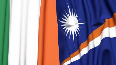 IRELAND Bayrakları ve Marshall Adaları Gerçekçi kumaş dokusuna sahip