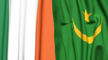 Gerçekçi kumaş dokusuna sahip IRELAND ve MAURITANIA bayrakları