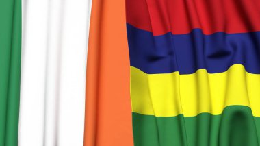 Gerçekçi kumaş dokusuna sahip IRELAND ve MAURITIUS bayrakları