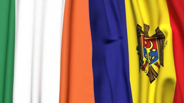 Gerçekçi kumaş dokusuna sahip IRELAND ve MOLDOVA bayrakları