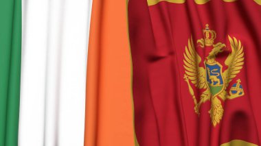 IRELAND ve MonteneGRO bayrakları gerçekçi kumaş dokusuyla