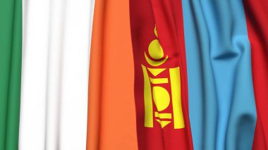 IRELAND ve Moğolistan bayrakları gerçekçi kumaş dokusuyla