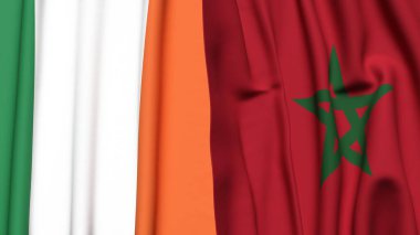 Gerçekçi kumaş dokusuna sahip IRELAND ve MoroCCO bayrakları