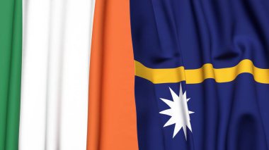 Gerçekçi kumaş desenli IRELAND ve NAURU bayrakları