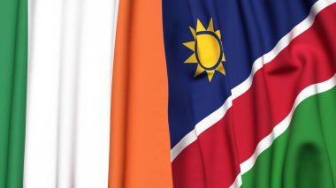 Gerçekçi kumaş dokusuna sahip IRELAND ve NAMIBIA bayrakları