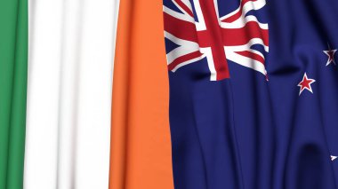 IRELAND ve NEW ZEALAND bayrakları gerçekçi kumaş dokusuyla