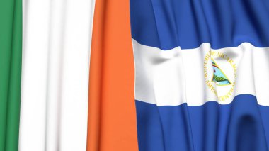 Gerçekçi kumaş dokusuna sahip IRELAND ve NICARAGUA bayrakları