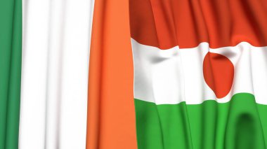 Gerçekçi kumaş dokusuna sahip IRELAND ve NIGER bayrakları