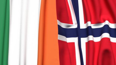 Gerçekçi kumaş dokusuna sahip IRELAND ve NORway bayrakları