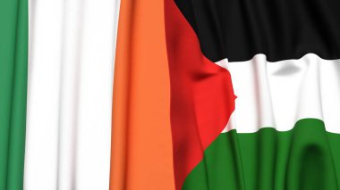 IRELAND ve Filistin 4k bayrakları gerçekçi kumaş dokusuyla