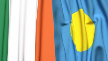 IRELAND ve PALAU bayrakları gerçekçi kumaş dokusuyla