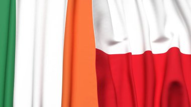 Gerçekçi kumaş dokusuna sahip IRELAND ve POLAND bayrakları