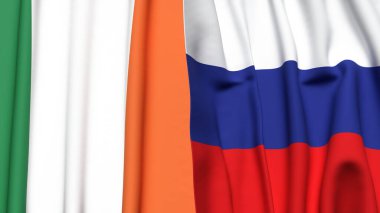 Gerçekçi kumaş dokusuna sahip IRELAND ve RUSSIA bayrakları