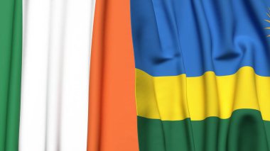 Gerçekçi kumaşlı IRELAND ve Rwanda bayrakları