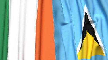 IRELAND ve SAINT LUCIA bayrakları gerçekçi kumaş dokusuyla