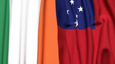 IRELAND ve SAMOA bayrakları gerçekçi kumaş dokusuyla