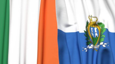 IRELAND ve SAN MARINO bayrakları gerçekçi kumaş dokusuyla