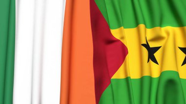 IRELAND ve SAO TOME bayrakları gerçekçi kumaş dokusuyla