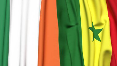IRELAND ve SENEGAL bayrakları gerçekçi kumaş dokusuyla