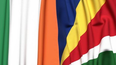 IRELAND ve SEYCHELLES bayrakları gerçekçi kumaş dokusuyla