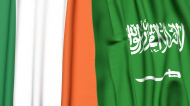 IRELAND ve SAUDI ARABIA bayrakları gerçekçi kumaş dokusuyla