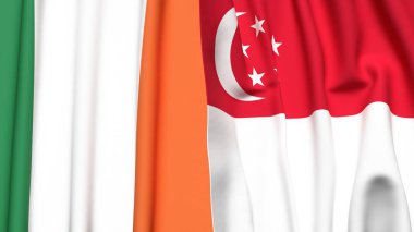 Gerçekçi kumaş dokusuna sahip IRELAND ve SINGAPORE bayrakları