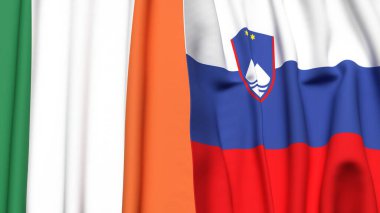 Gerçekçi kumaş dokusuna sahip IRELAND ve SLOVENIA bayrakları