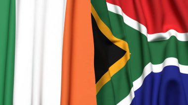 IRELAND Bayrakları ve gerçekçi kumaş dokusuna sahip Güney Afrika