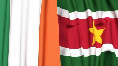 Gerçekçi kumaş dokusuna sahip IRELAND ve SURINAME bayrakları