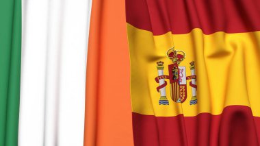 Gerçekçi kumaş dokusuna sahip IRELAND ve SPAIN bayrakları
