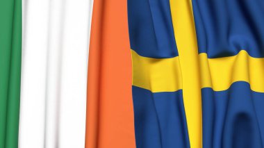 Gerçekçi kumaş dokusuna sahip IRELAND ve SWEDEN bayrakları