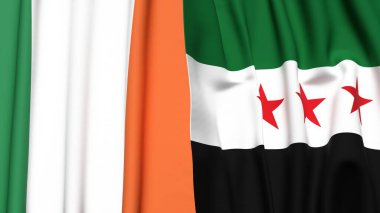 Gerçekçi kumaş dokusuna sahip IRELAND ve SYRIA bayrakları