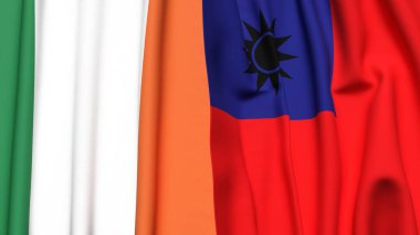 Gerçekçi kumaşlı IRELAND ve Tayvan bayrakları