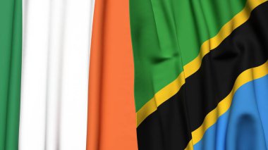 Gerçekçi kumaş dokusuna sahip IRELAND ve TANZANIA bayrakları