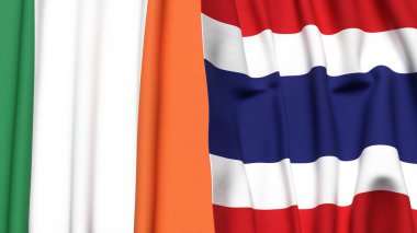 Gerçekçi kumaş dokusuna sahip IRELAND ve THAILAND bayrakları