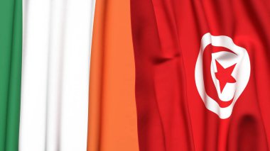 Gerçekçi kumaş dokusuna sahip IRELAND ve TUNISIA bayrakları