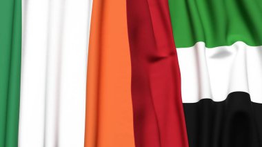 Gerçekçi kumaş dokusuna sahip IRELAND ve BAE bayrakları