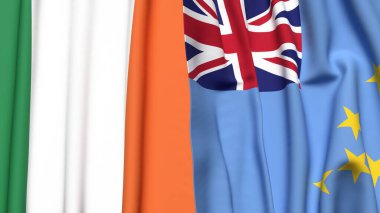 Gerçekçi kumaş desenli IRELAND ve TUVALU bayrakları