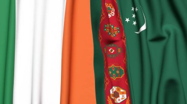 Gerçekçi kumaşlı IRELAND ve Türkmenistan bayrakları