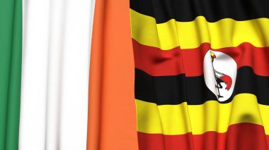 Gerçekçi kumaş dokusuna sahip IRELAND ve UGANDA bayrakları