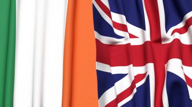 IRELAND Bayrakları ve gerçekçi kumaş dokusuna sahip Birleşik KINGDOM