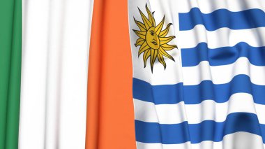 Gerçekçi kumaş desenli IRELAND ve Uruguay bayrakları